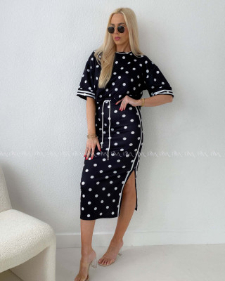 Komplet púzdrová sukňa + top dots čierny AB 208