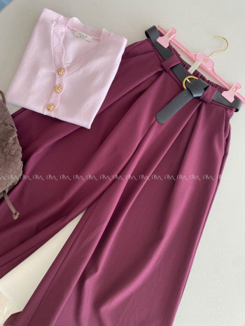 Široké nohavice s opaskom burgundy A 115