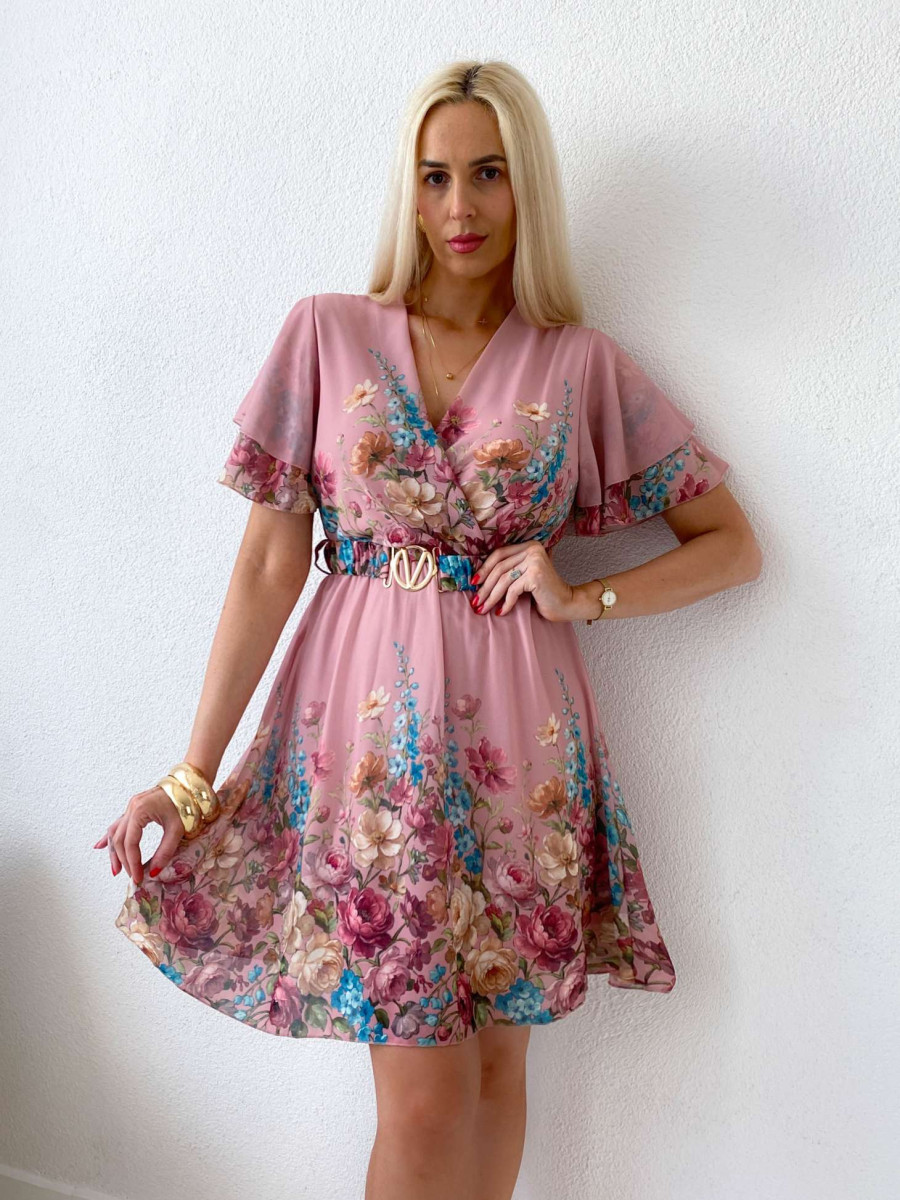 Elegantné krátke kvetované šaty  Viola ružové AB 223