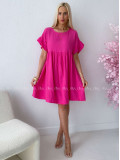 Mušelínové krátke šaty s volánikom fuchsia AB 226