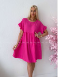 Mušelínové krátke šaty s volánikom fuchsia AB 226