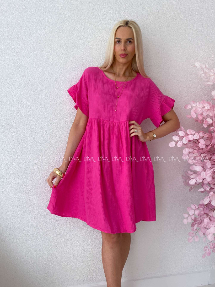 Mušelínové krátke šaty s volánikom fuchsia AB 226