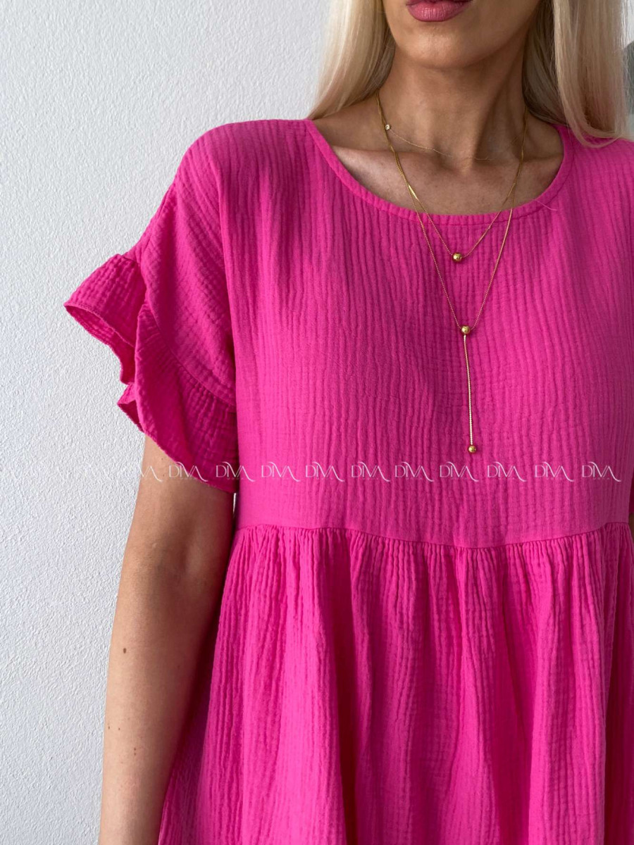 Mušelínové krátke šaty s volánikom fuchsia AB 226