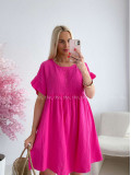 Mušelínové krátke šaty s volánikom fuchsia AB 226