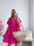 Mušelínové krátke šaty s volánikom fuchsia AB 226