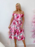 Elegantné midi šaty so spadnutými ramenami Peonie ABB 141 Elegantné midi šaty so spadnutými ramenami Peonie ABB 141