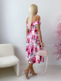 Elegantné midi šaty so spadnutými ramenami Peonie ABB 141 Elegantné midi šaty so spadnutými ramenami Peonie ABB 141