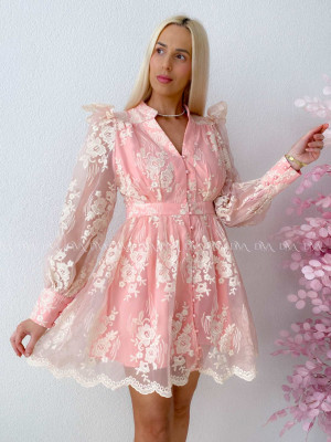 Elegantné vyšívané šaty s tylom Princess ružové B 250