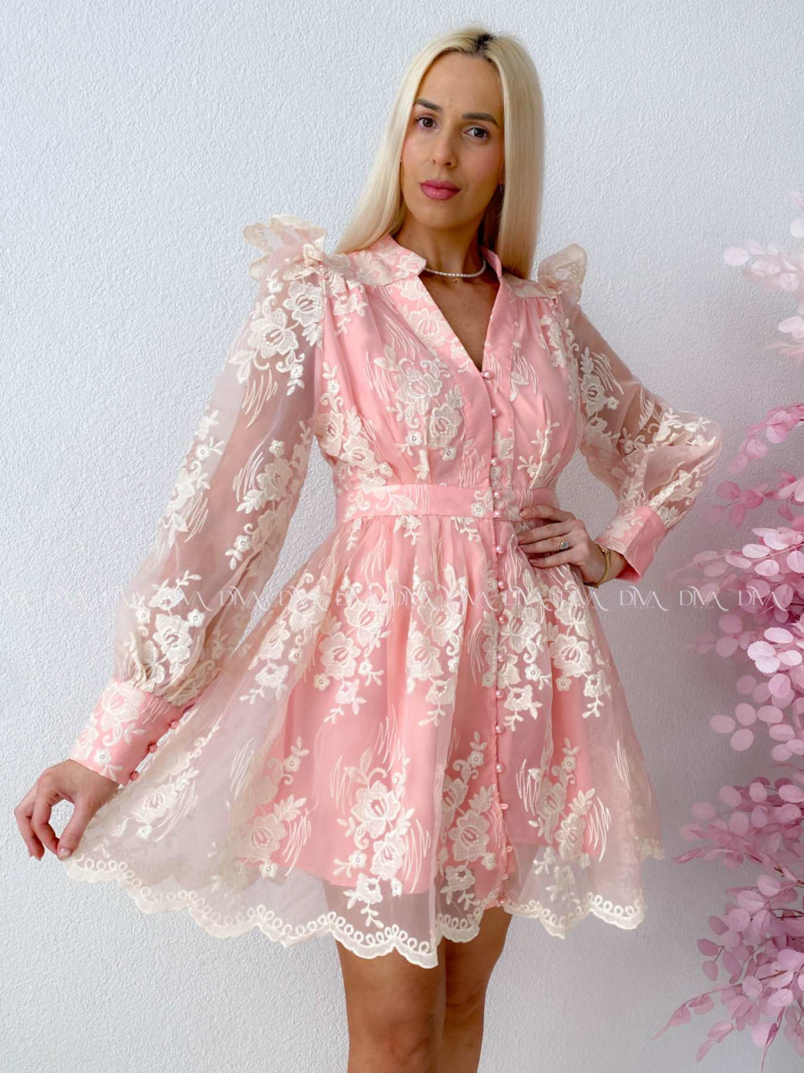 Elegantné vyšívané šaty s tylom Princess ružové B 250 Elegantné vyšívané šaty s tylom Princess ružové B 250