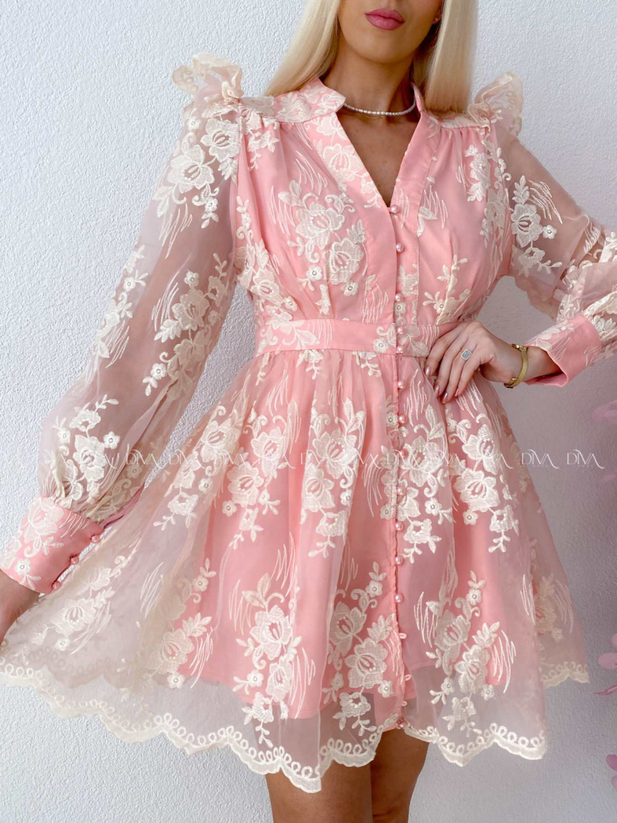 Elegantné vyšívané šaty s tylom Princess ružové B 250 Elegantné vyšívané šaty s tylom Princess ružové B 250