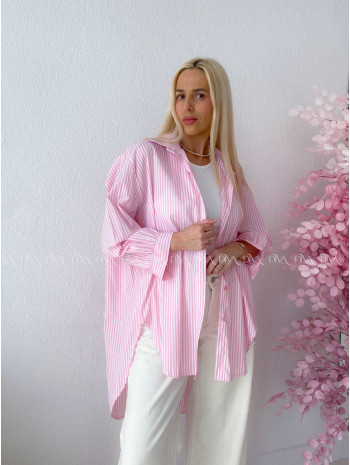 Oversize predĺžená pruhovaná košeľa ružová M 159 Oversize predĺžená pruhovaná košeľa ružová M 159
