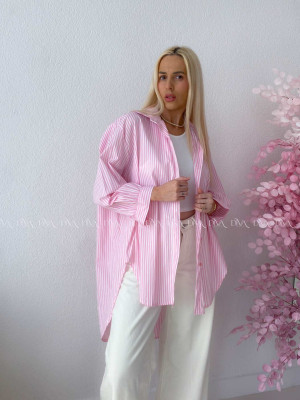 Oversize predĺžená pruhovaná košeľa ružová M 159