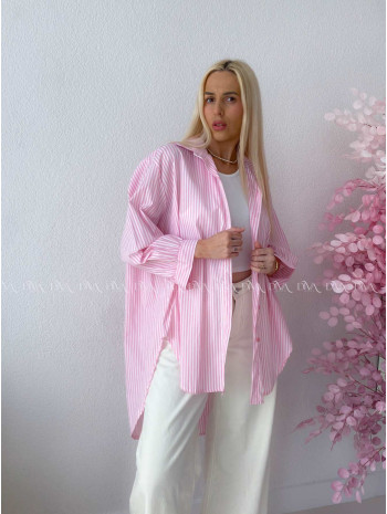 Oversize predĺžená pruhovaná košeľa ružová M 159