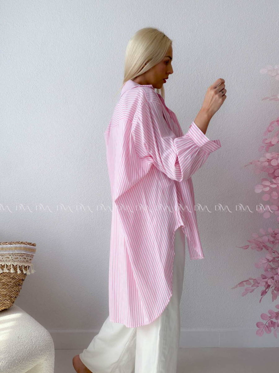 Oversize predĺžená pruhovaná košeľa ružová M 159