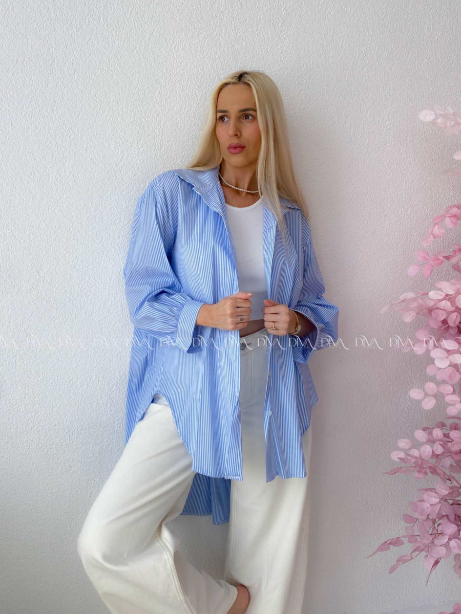 Oversize predĺžená pruhovaná košeľa modrá M 159