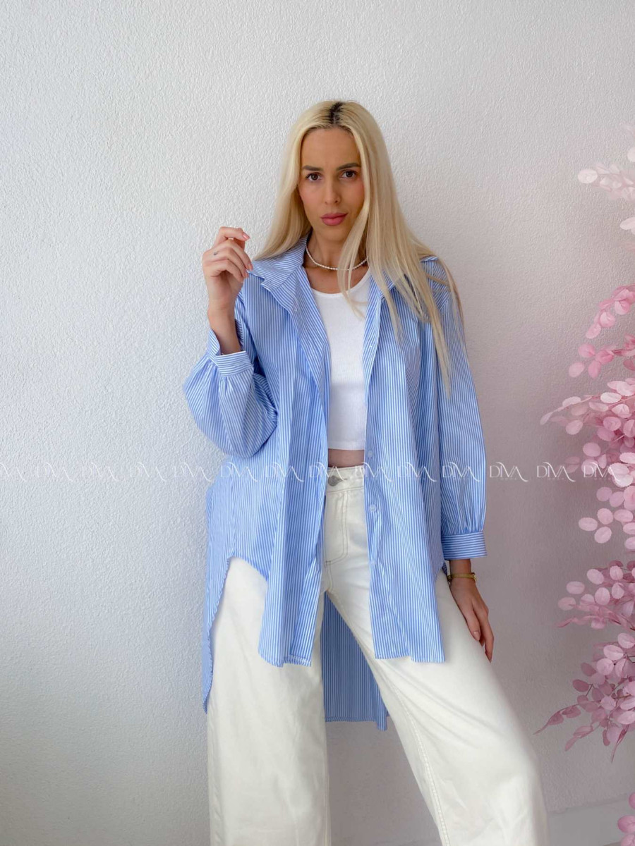 Oversize predĺžená pruhovaná košeľa modrá M 159
