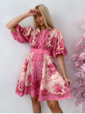 Elegantné kvetinové šaty s puf rukávom krátke Yasmin fuchsia AB 249