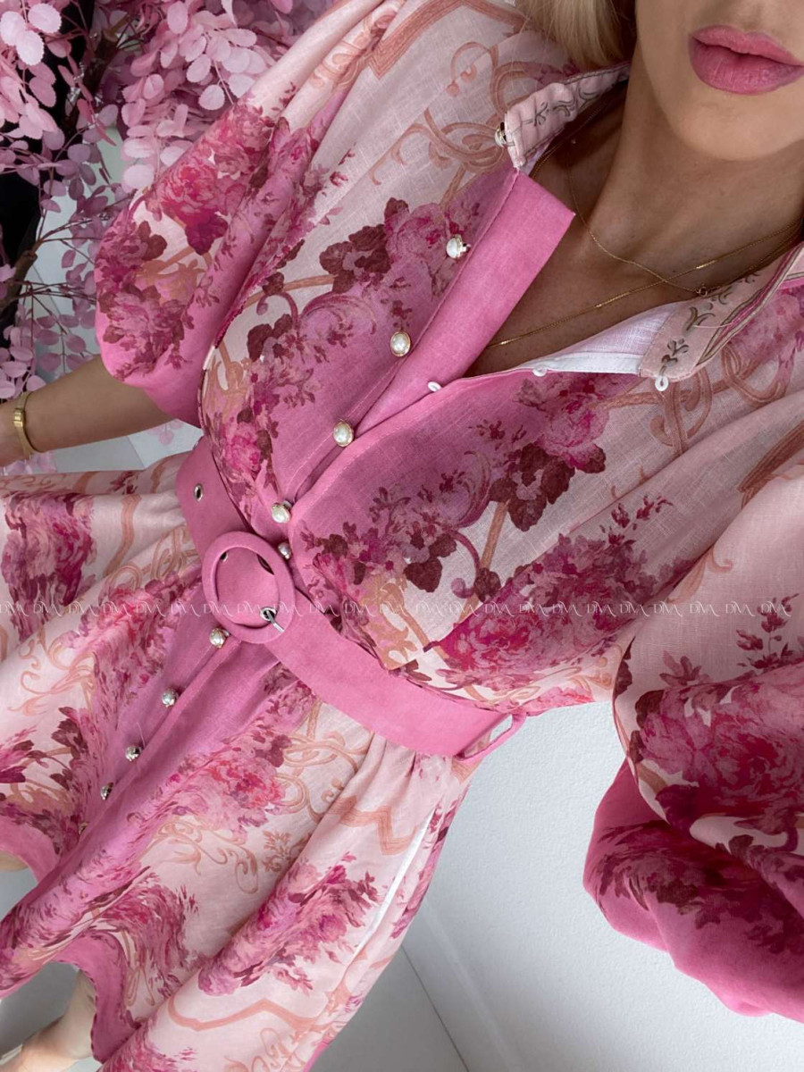 Elegantné kvetinové šaty s puf rukávom krátke Yasmin fuchsia AB 249