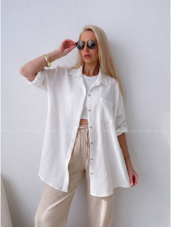 Mušelínová oversize košeľa s vreckom biela AB 314