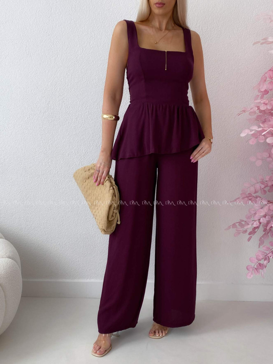 Komplet s asymetrickým topom burgundy AB 282