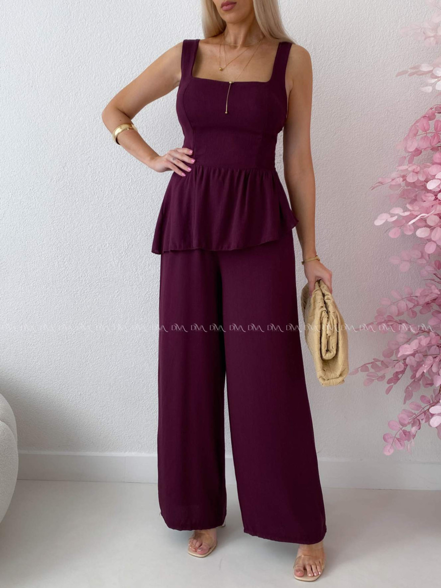 Komplet s asymetrickým topom burgundy AB 282