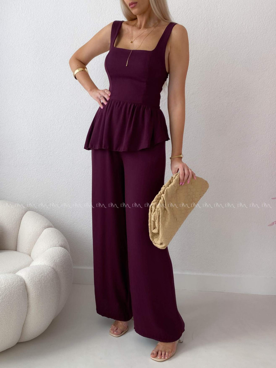 Komplet s asymetrickým topom burgundy AB 282