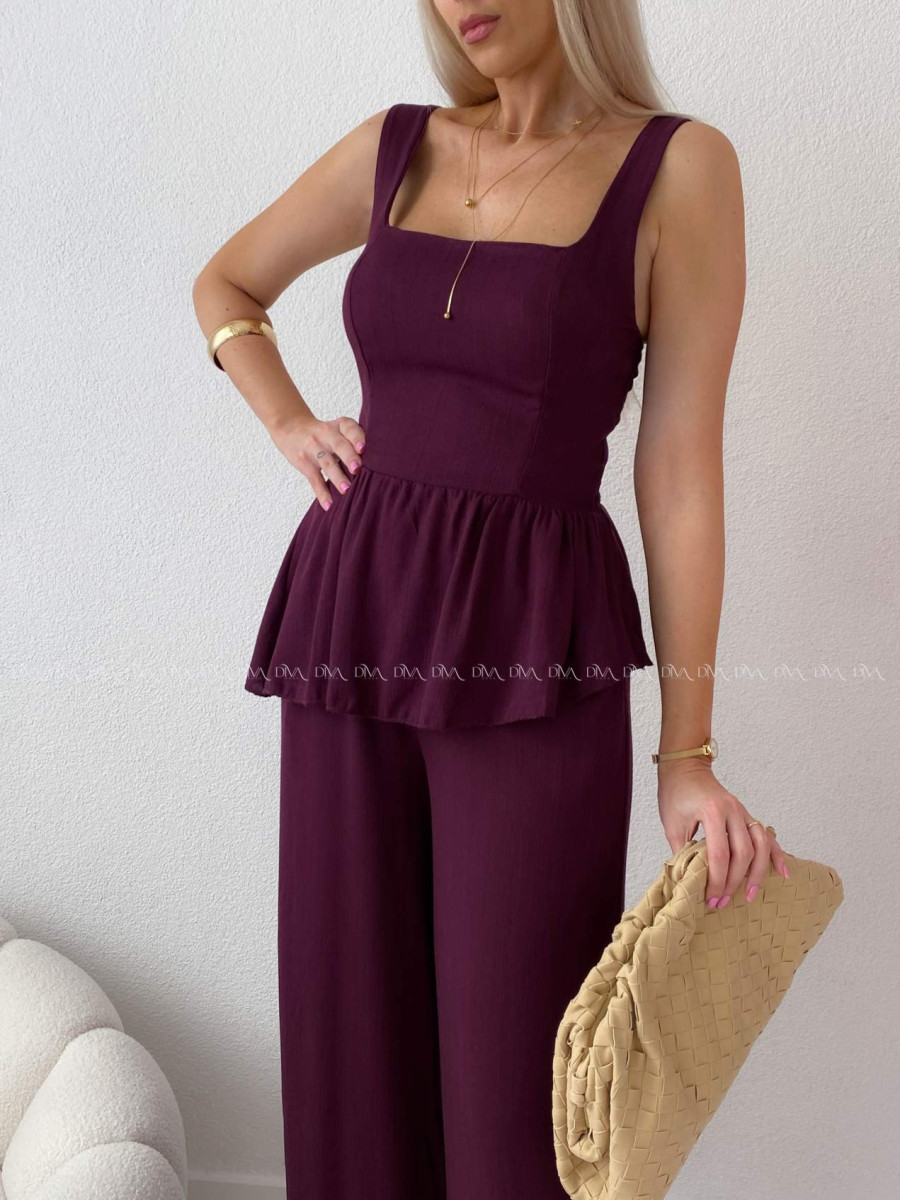Komplet s asymetrickým topom burgundy AB 282