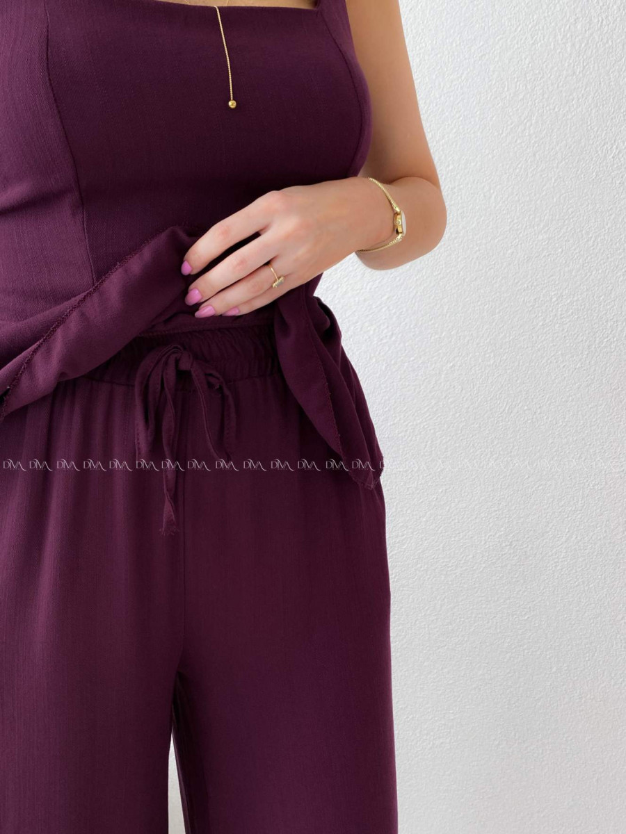 Komplet s asymetrickým topom burgundy AB 282