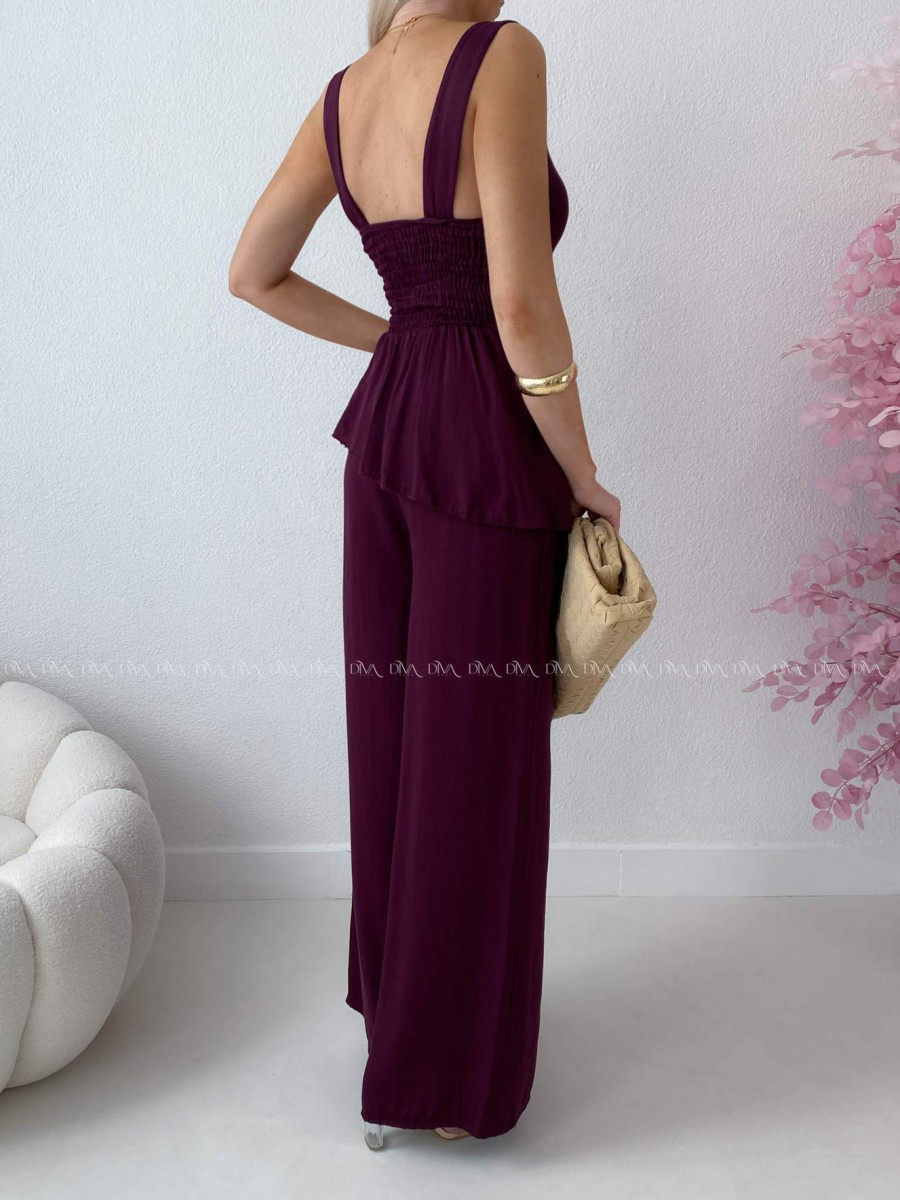 Komplet s asymetrickým topom burgundy AB 282