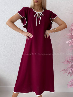 Voľné maxi šaty s volánom na ramenách burgundy AB 275