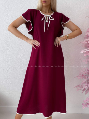 Voľné maxi šaty s volánom na ramenách burgundy AB 275 Voľné maxi šaty s volánom na ramenách burgundy AB 275