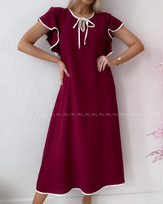 Voľné maxi šaty s volánom na ramenách burgundy AB 275