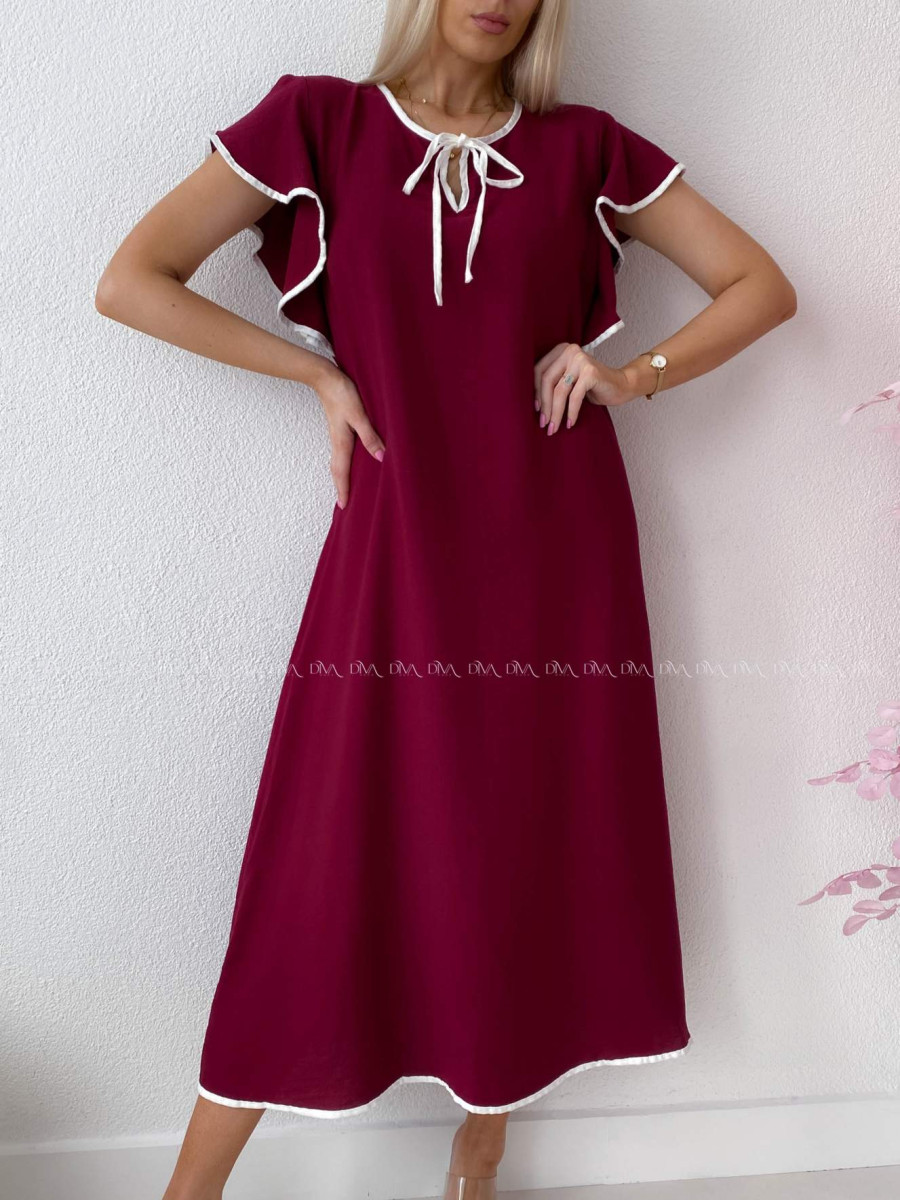 Voľné maxi šaty s volánom na ramenách burgundy AB 275
