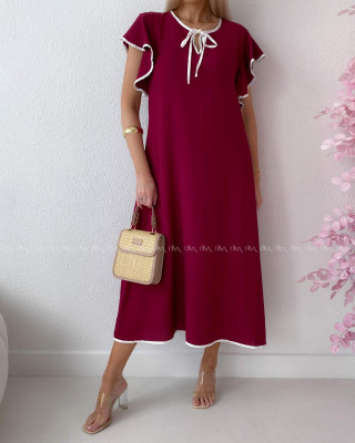 Voľné maxi šaty s volánom na ramenách burgundy AB 275