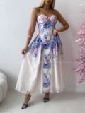 Elegantné ľahké midi šaty na ramienka Flora fialové AB 129 Elegantné ľahké midi šaty na ramienka Flora fialové AB 129