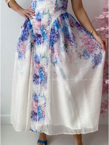 Elegantné ľahké midi šaty na ramienka Flora fialové  AB 129