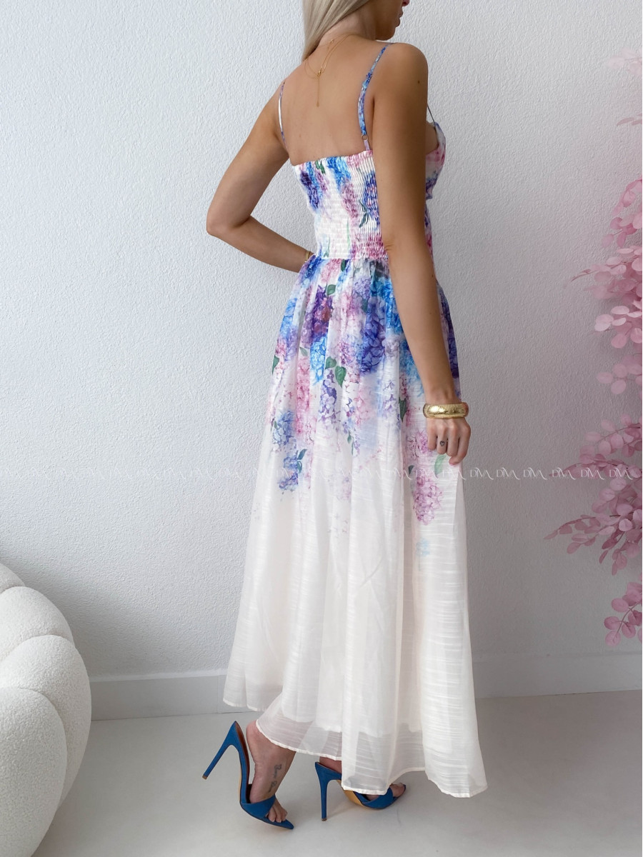 Elegantné ľahké midi šaty na ramienka Flora fialové AB 129 Elegantné ľahké midi šaty na ramienka Flora fialové AB 129