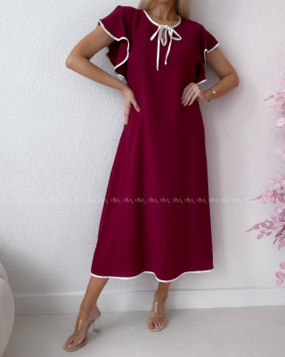 Voľné maxi šaty s volánom na ramenách burgundy AB 275