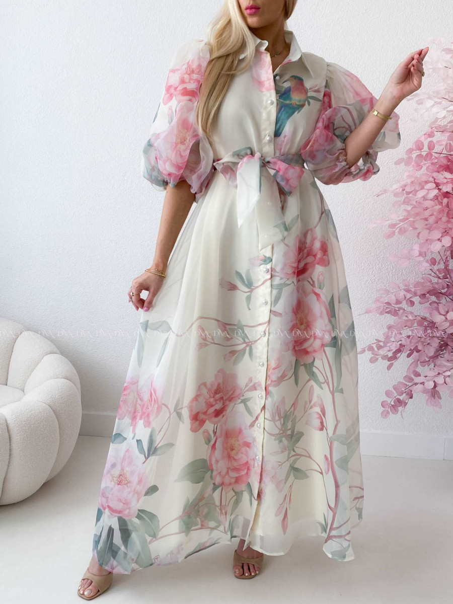 Elegantné kvetinové maxi šaty birds AB 305