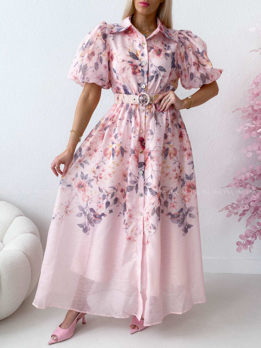 Elegantné kvetinové maxi šaty nature ružové AB 303