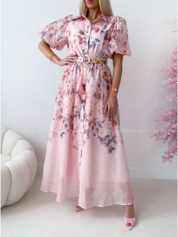 Elegantné kvetinové maxi šaty nature ružové AB 303