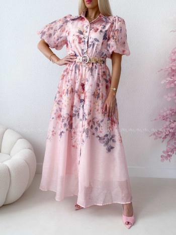 Elegantné kvetinové maxi šaty nature ružové AB 303