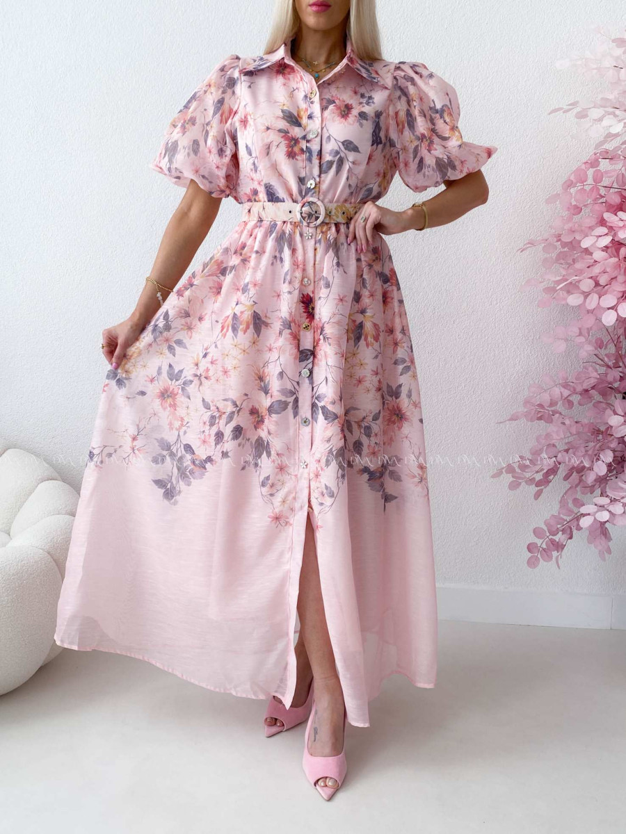 Elegantné kvetinové maxi šaty nature ružové AB 303