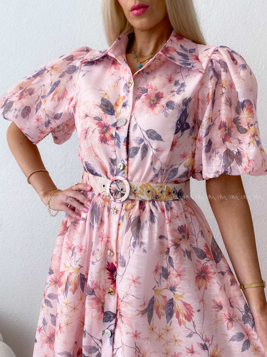 Elegantné kvetinové maxi šaty nature ružové AB 303
