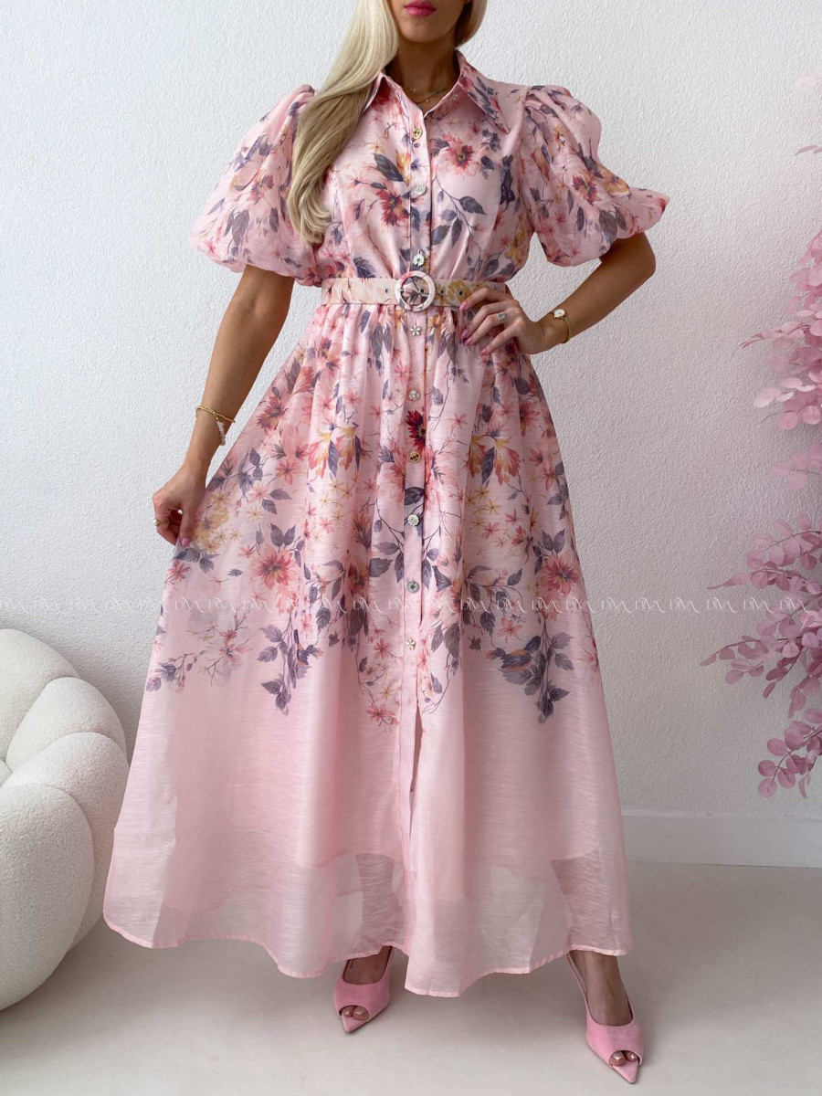 Elegantné kvetinové maxi šaty nature ružové AB 303