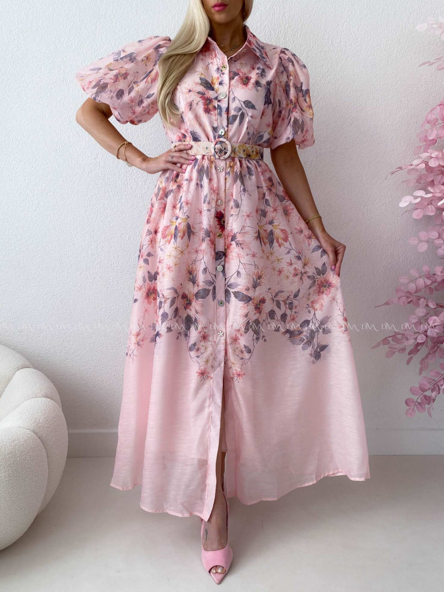Elegantné kvetinové maxi šaty nature ružové AB 303