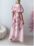 Elegantné kvetinové maxi šaty nature ružové AB 303