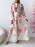 Elegantné maxi šaty Floral s lístočkami bielo/ ružové AB 300