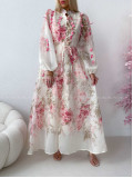 Elegantné maxi šaty Floral s lístočkami bielo/ ružové AB 300