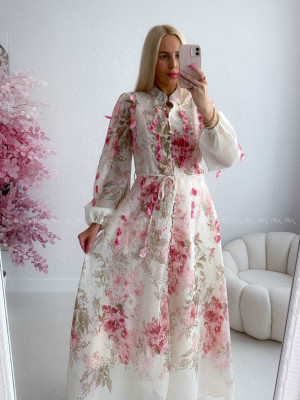 Elegantné maxi šaty Floral s lístočkami bielo/ ružové AB 300